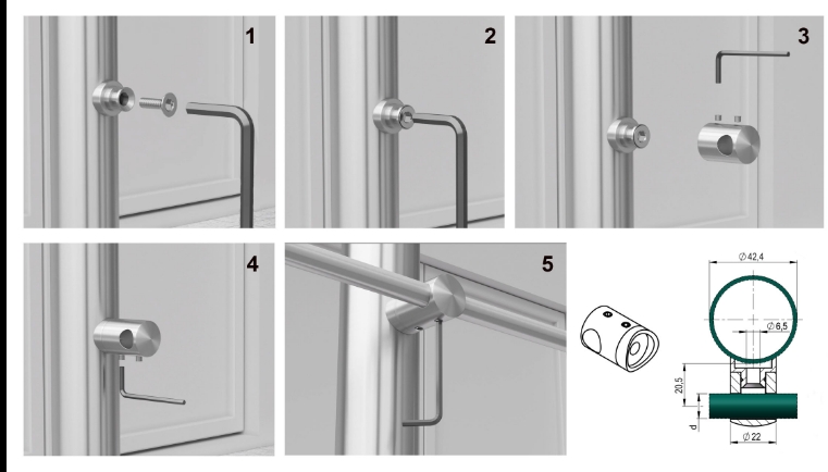 Zábradlí nerez - sloupek s bočním kotvením